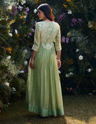 Mist Green Embroidered Anarkali Set by Shyam Narayan Prasad, available on Indiaspopup.com