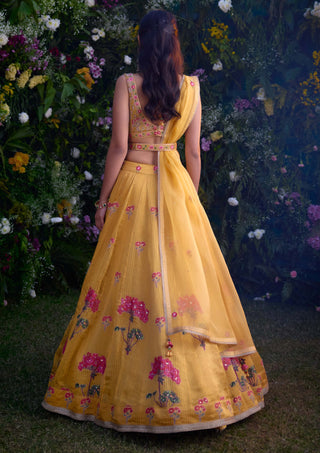 Spectra Yellow Printed Lehenga Set by Shyam Narayan Prasad, available on Indiaspopup.com