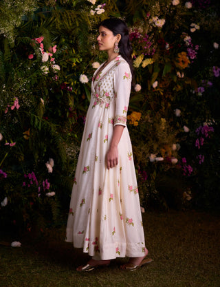 Ivory Hand Block Printed Angrakha And Pants by Shyam Narayan Prasad, available on Indiaspopup.com