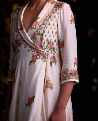 Ivory Hand Block Printed Angrakha And Pants by Shyam Narayan Prasad, available on Indiaspopup.com