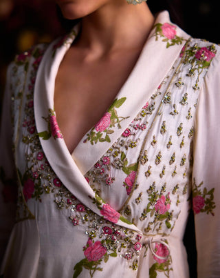 Ivory Hand Block Printed Angrakha And Pants by Shyam Narayan Prasad, available on Indiaspopup.com