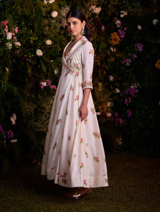 Ivory Hand Block Printed Angrakha And Pants by Shyam Narayan Prasad, available on Indiaspopup.com