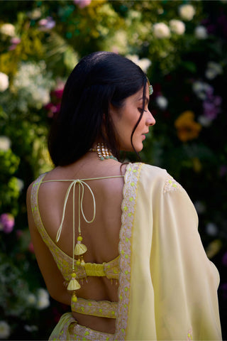 Sunshine Yellow Embroidered Lehenga Set by Shyam Narayan Prasad, available on Indiaspopup.com
