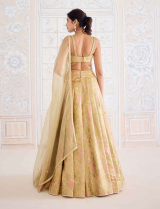 Gold brocade pleated lehenga set