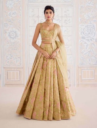 Gold brocade pleated lehenga set