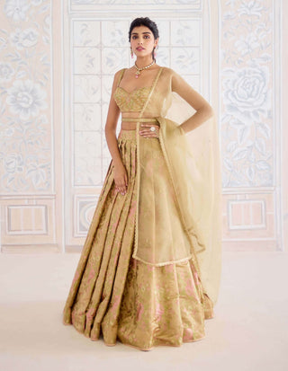 Gold brocade pleated lehenga set