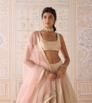 Pearl pink brocade pleated lehenga set