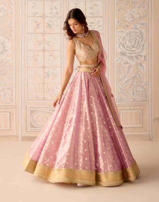 Blush pink organza tissue brocade lehenga set