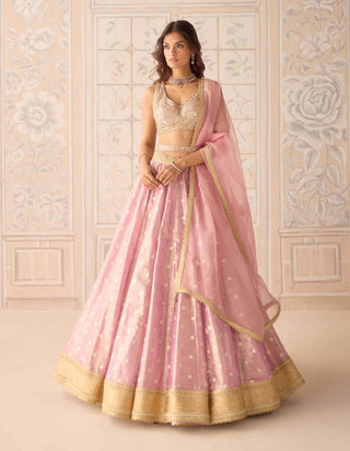 Blush pink organza tissue brocade lehenga set