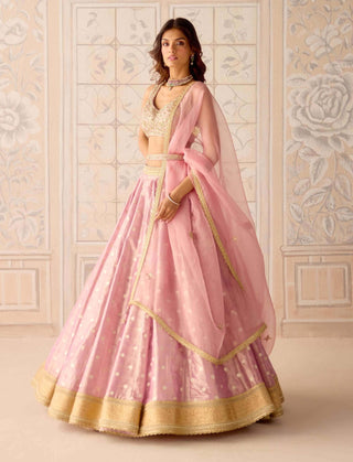 Blush pink organza tissue brocade lehenga set