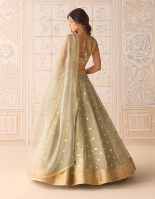 Smoke green organza tissue brocade lehenga set