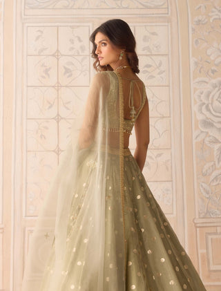 Smoke green organza tissue brocade lehenga set