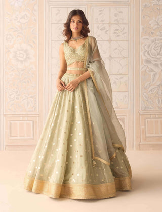 Smoke green organza tissue brocade lehenga set