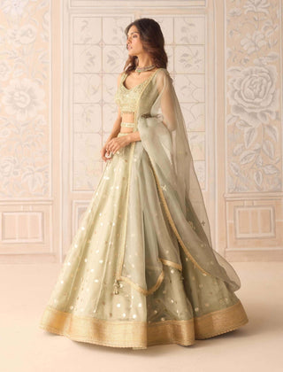 Smoke green organza tissue brocade lehenga set