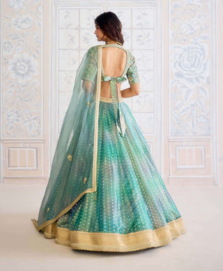 Dusty turquoise green tissue organza brocade set