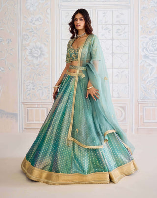 Dusty turquoise green tissue organza brocade set