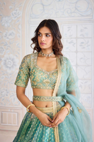 Dusty turquoise green tissue organza brocade set