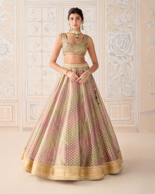 Dusty rose pink tissue organza brocade lehenga set
