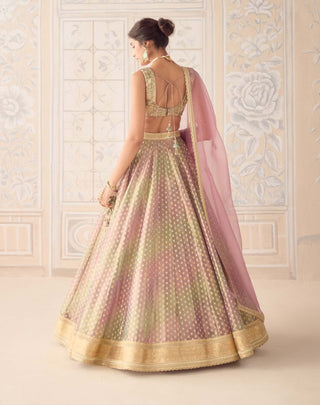 Dusty rose pink tissue organza brocade lehenga set