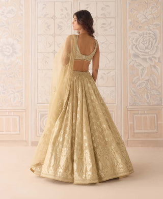 Gold tissue organza brocade lehenga set