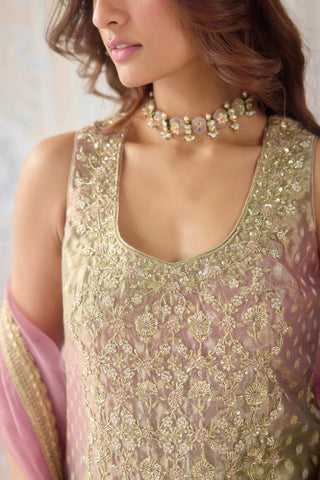 Dusty rose pink brocade sharara set