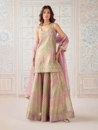 Dusty rose pink brocade sharara set