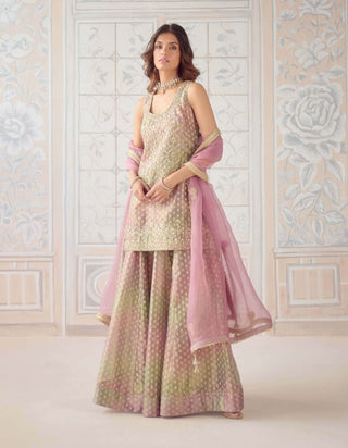 Dusty rose pink brocade sharara set