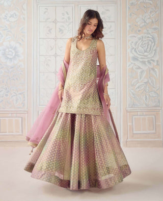 Dusty rose pink brocade sharara set