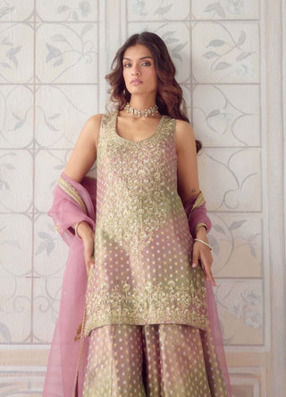 Dusty rose pink brocade sharara set