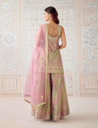 Dusty rose pink brocade sharara set