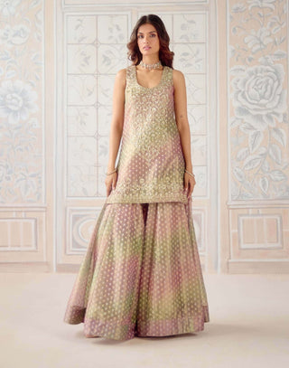 Dusty rose pink brocade sharara set