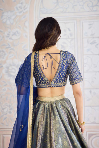 Midnight blue brocade lehenga set