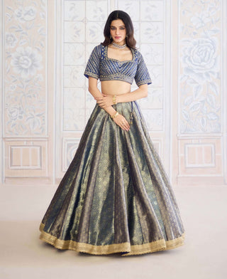 Midnight blue brocade lehenga set