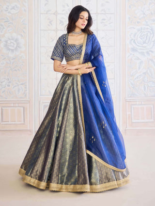 Midnight blue brocade lehenga set