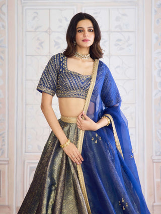 Midnight blue brocade lehenga set