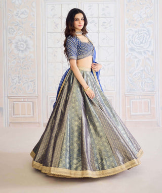 Midnight blue brocade lehenga set