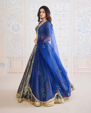 Midnight blue brocade lehenga set