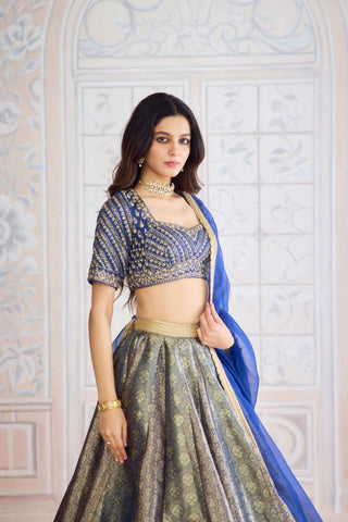 Midnight blue brocade lehenga set