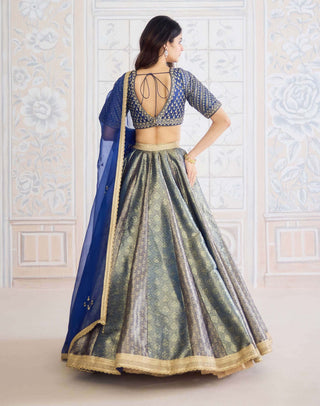 Midnight blue brocade lehenga set