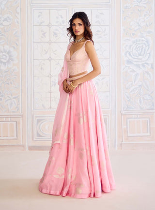 Crystal rose pink brocade lehenga set