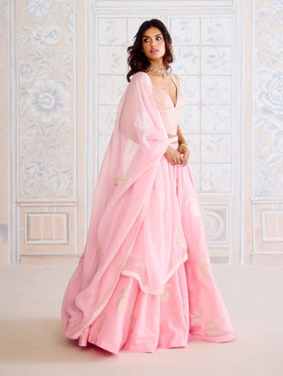 Crystal rose pink brocade lehenga set