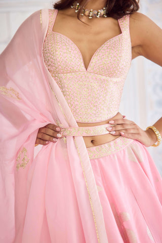 Crystal rose pink brocade lehenga set