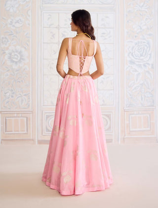 Crystal rose pink brocade lehenga set