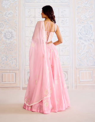 Crystal rose pink brocade lehenga set