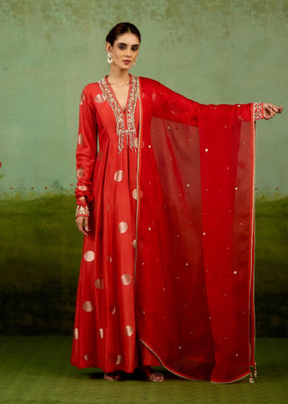 Burnt orange anarkali set