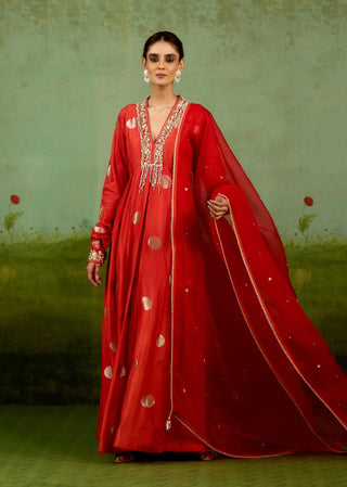 Burnt orange anarkali set