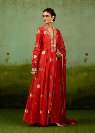 Burnt orange anarkali set