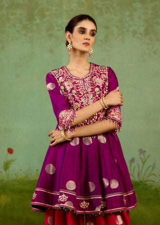 Purple pink top dhoti set