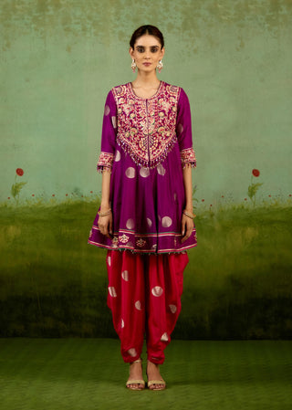 Purple pink top dhoti set