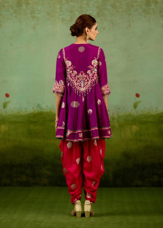 Purple pink top dhoti set